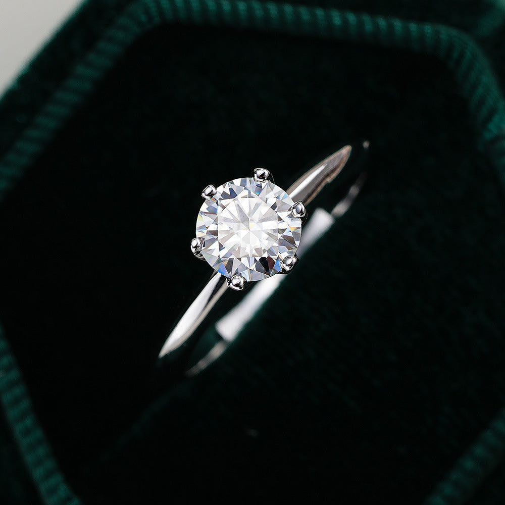 S925 Silver Six Claw Crown Proposal 3ct/5ct Round Cut Moissanite Ring