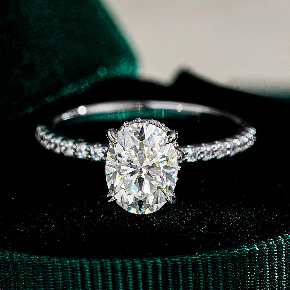 925 Sterling Silver Hidden Halo Oval Cut D-Color Moissanite Wedding Rings 1ct/2ct/3ct