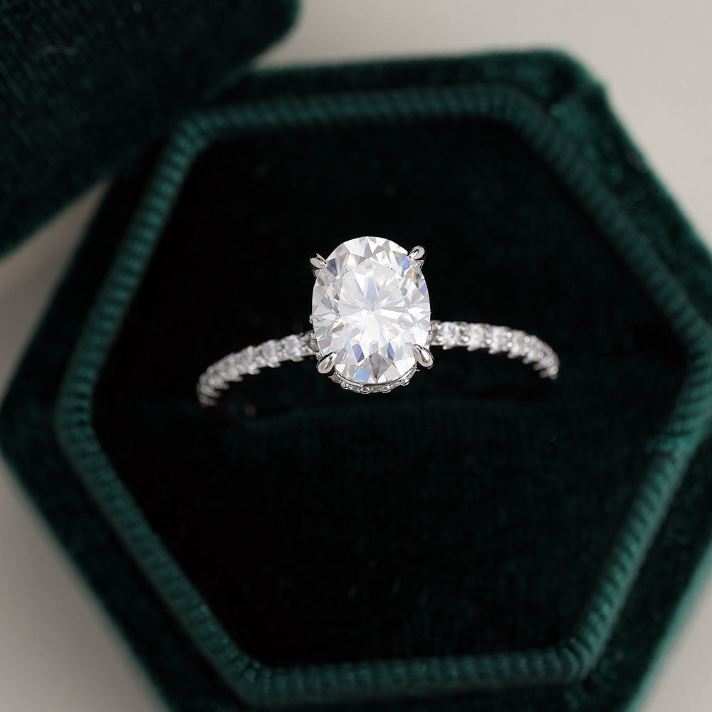 925 Sterling Silver Hidden Halo Oval Cut D-Color Moissanite Wedding Rings 1ct/2ct/3ct