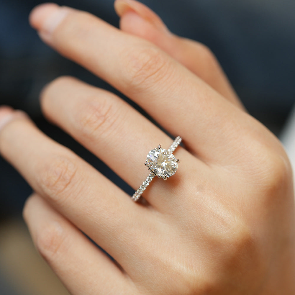 925 Sterling Silver Hidden Halo Oval Cut D-Color Moissanite Wedding Rings 1ct/2ct/3ct