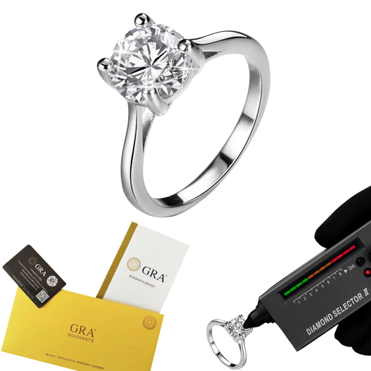 GRA Certified 3ct Moissanite Engagement Ring Solitaire 925 Silver Fine Soldered Ring