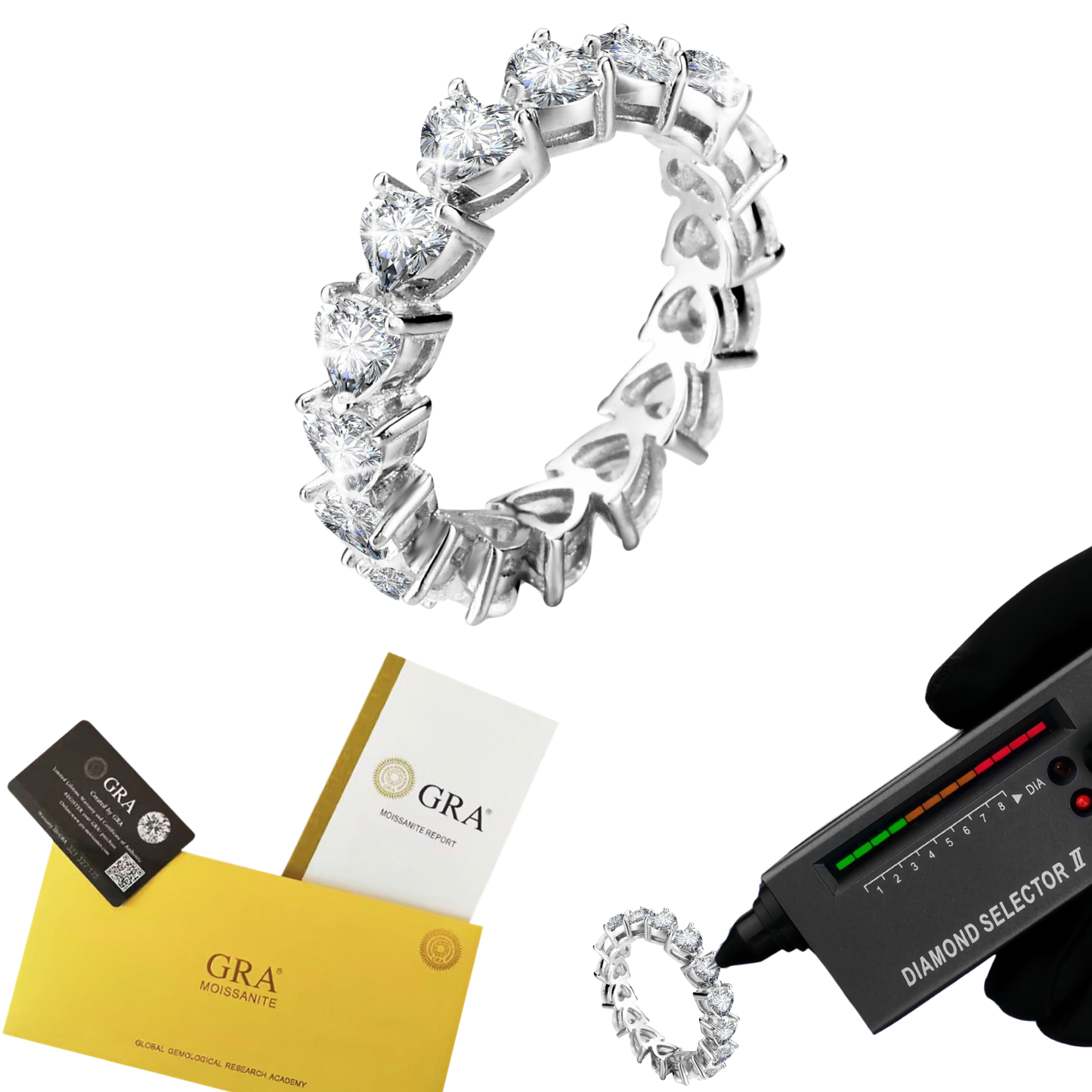 Fine S925 Silver Heart Cut Moissanite Tennis Ring Wedding Band 4.8ct for Party