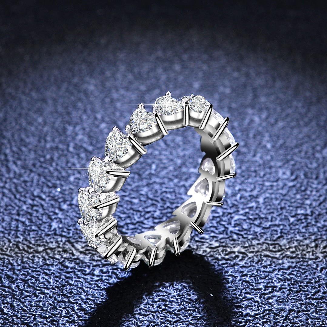 Fine S925 Silver Heart Cut Moissanite Tennis Ring Wedding Band 4.8ct for Party