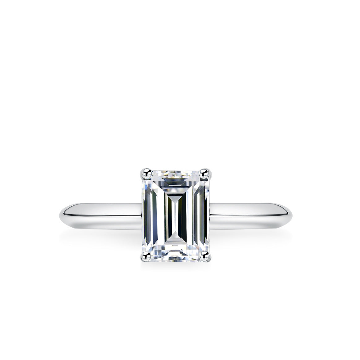 925 Sterling Silver Emerald Cut 2ct Moissanite Wedding Ring Solitaire