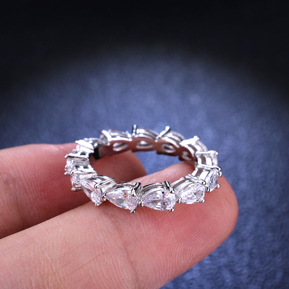 S925 Silver Luxurious Pear Cut Moissanite Tennis Ring Eternity Band 4.55ct for Wedding