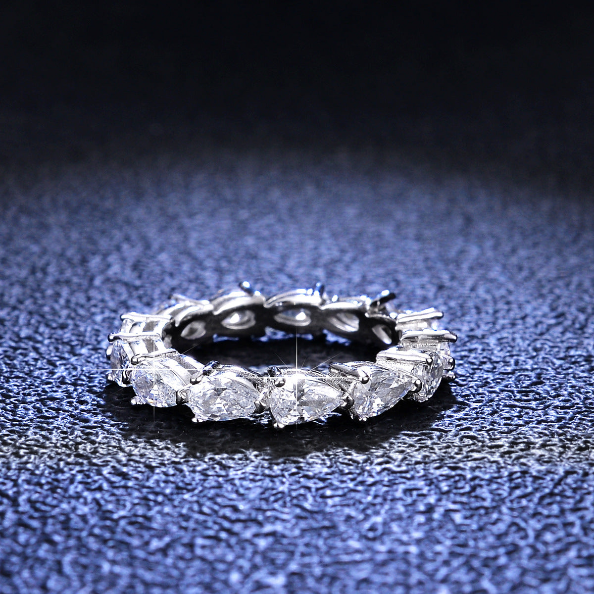 S925 Silver Luxurious Pear Cut Moissanite Tennis Ring Eternity Band 4.55ct for Wedding
