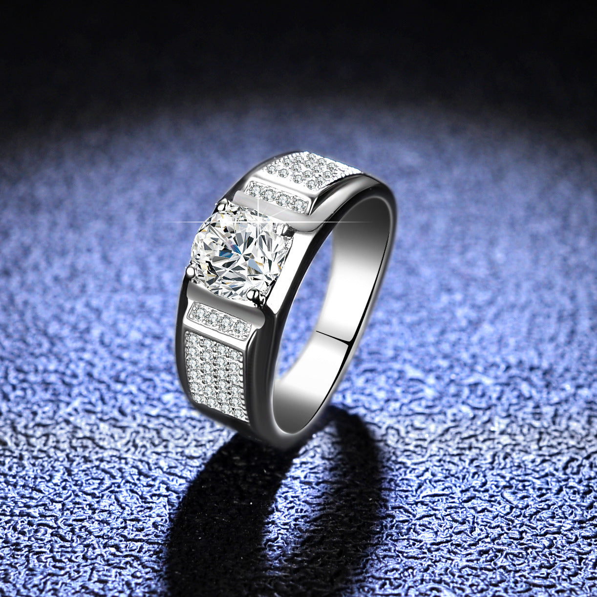 Popular 925 Sterling Silver 1ct Moissanite Engagement Ring for Men Adjustable