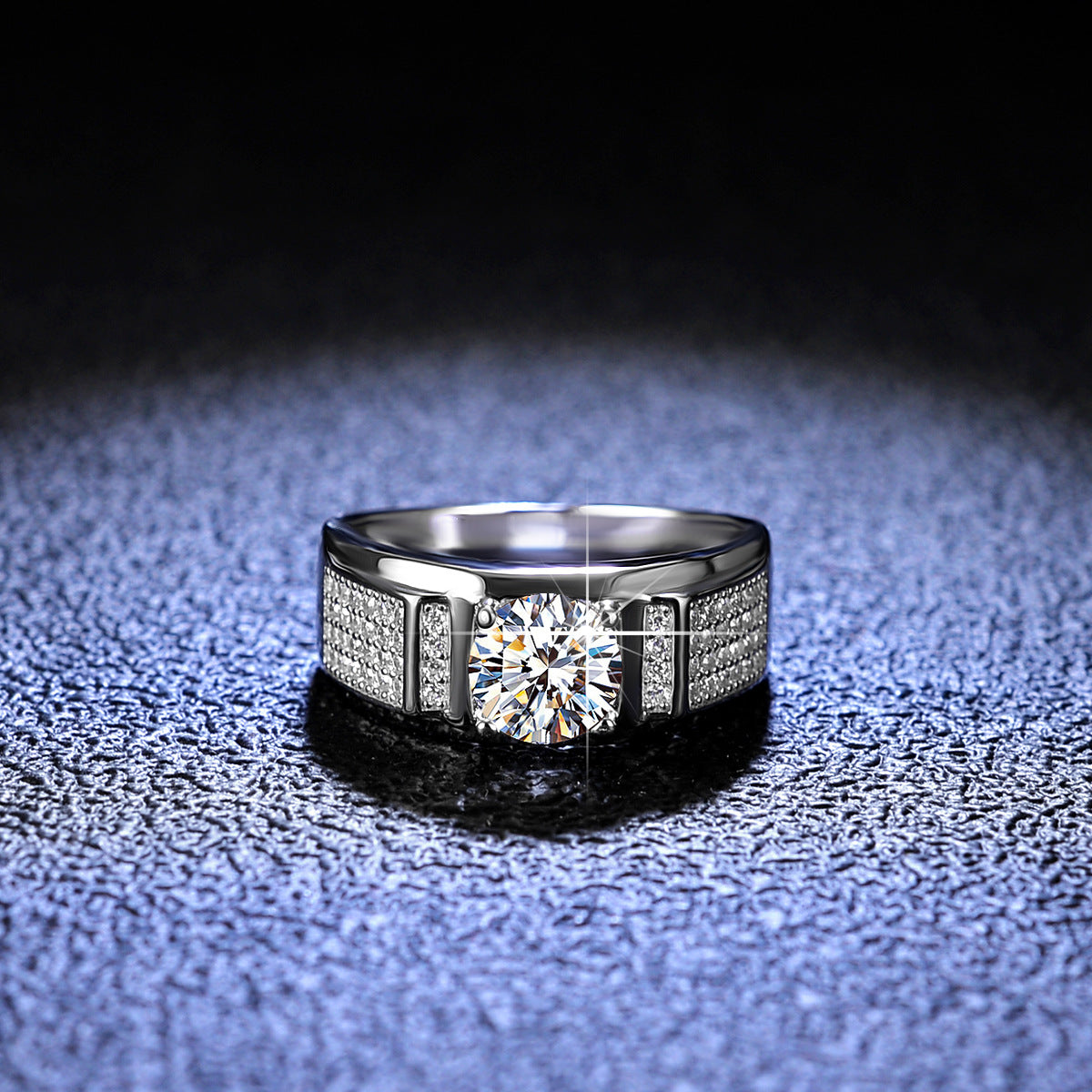 Popular 925 Sterling Silver 1ct Moissanite Engagement Ring for Men Adjustable