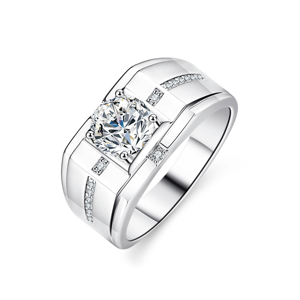 Luxurious Hip Hop Sterling Silver 925 Round Cut 1ct Moissanite Men's Ring