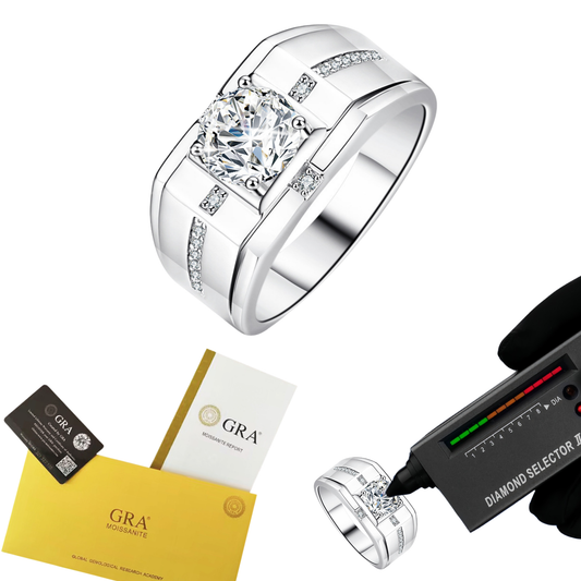 Luxurious Hip Hop Sterling Silver 925 Round Cut 1ct Moissanite Men's Ring