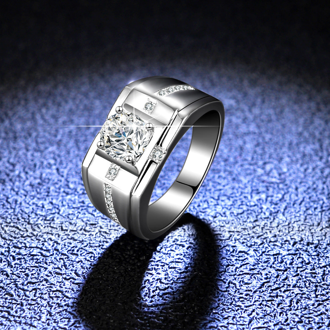 Luxurious Hip Hop Sterling Silver 925 Round Cut 1ct Moissanite Men's Ring