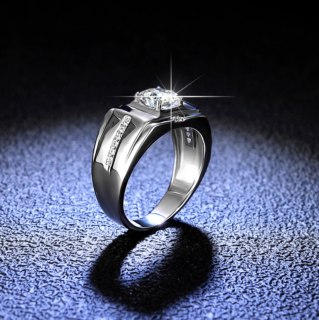 Luxurious Hip Hop Sterling Silver 925 Round Cut 1ct Moissanite Men's Ring
