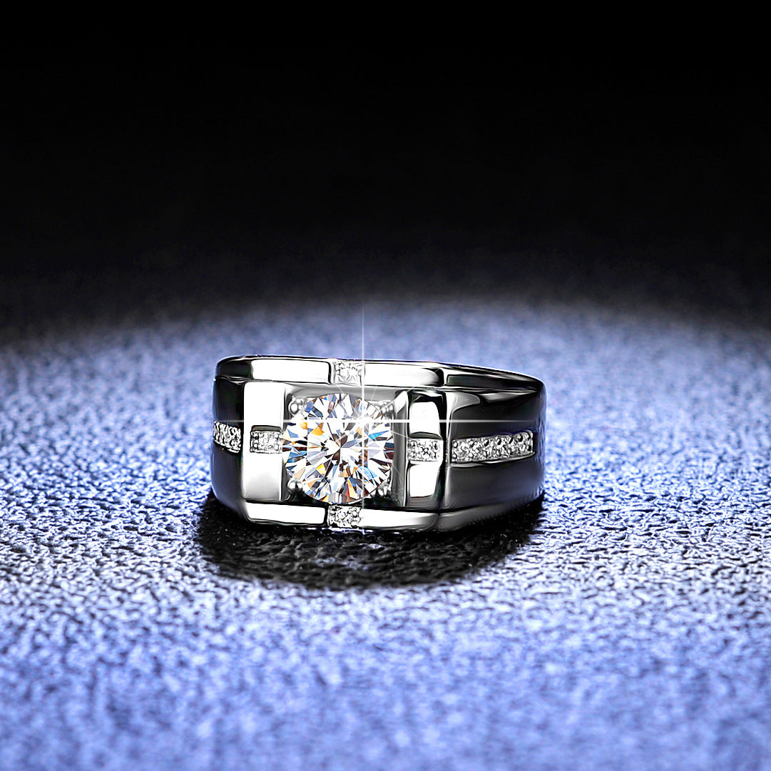 Luxurious Hip Hop Sterling Silver 925 Round Cut 1ct Moissanite Men's Ring