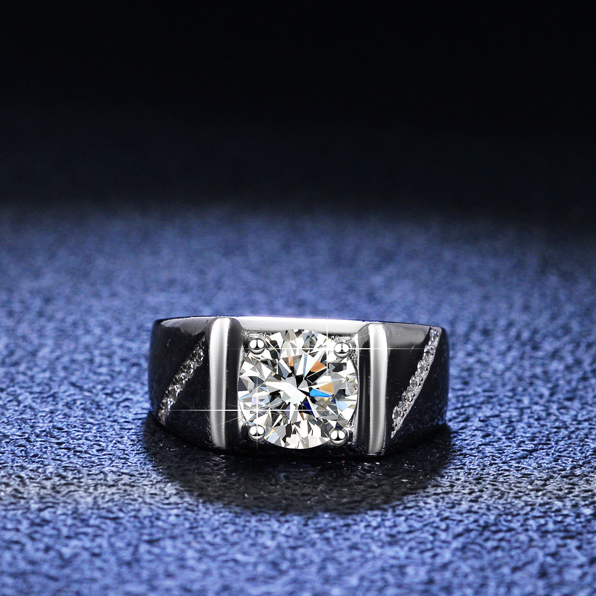 Luxury Fine Jewelry S925 Silver Round Cut 1ct/2ct Moissanite Men's Ring