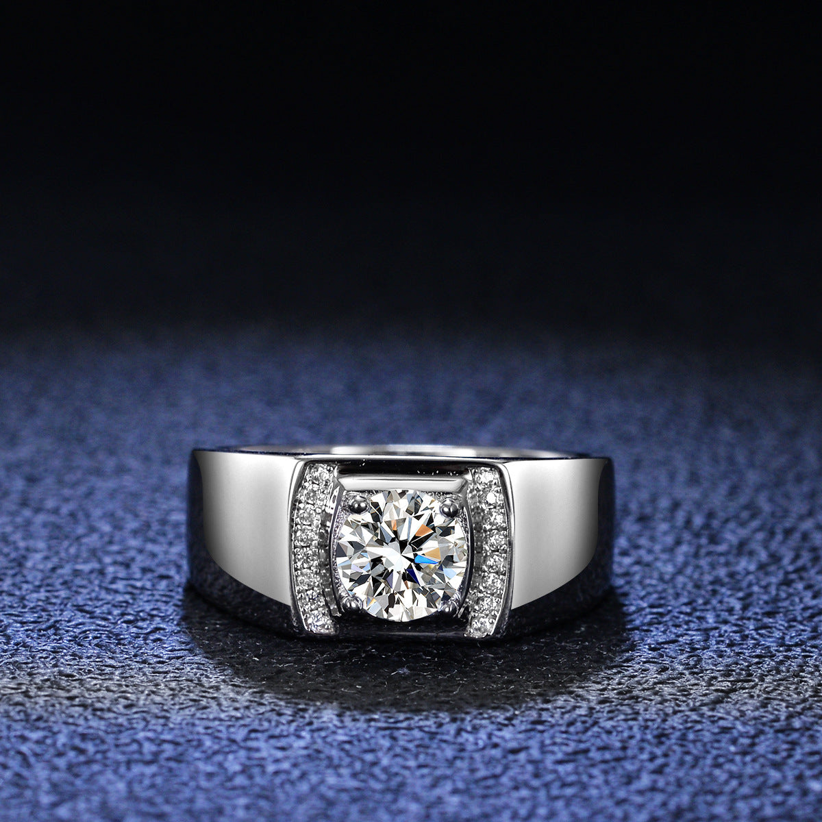 Popular Versatile Men's Jewelry Round Cut 1ct Moissanite Sterling Silver Ring for Men