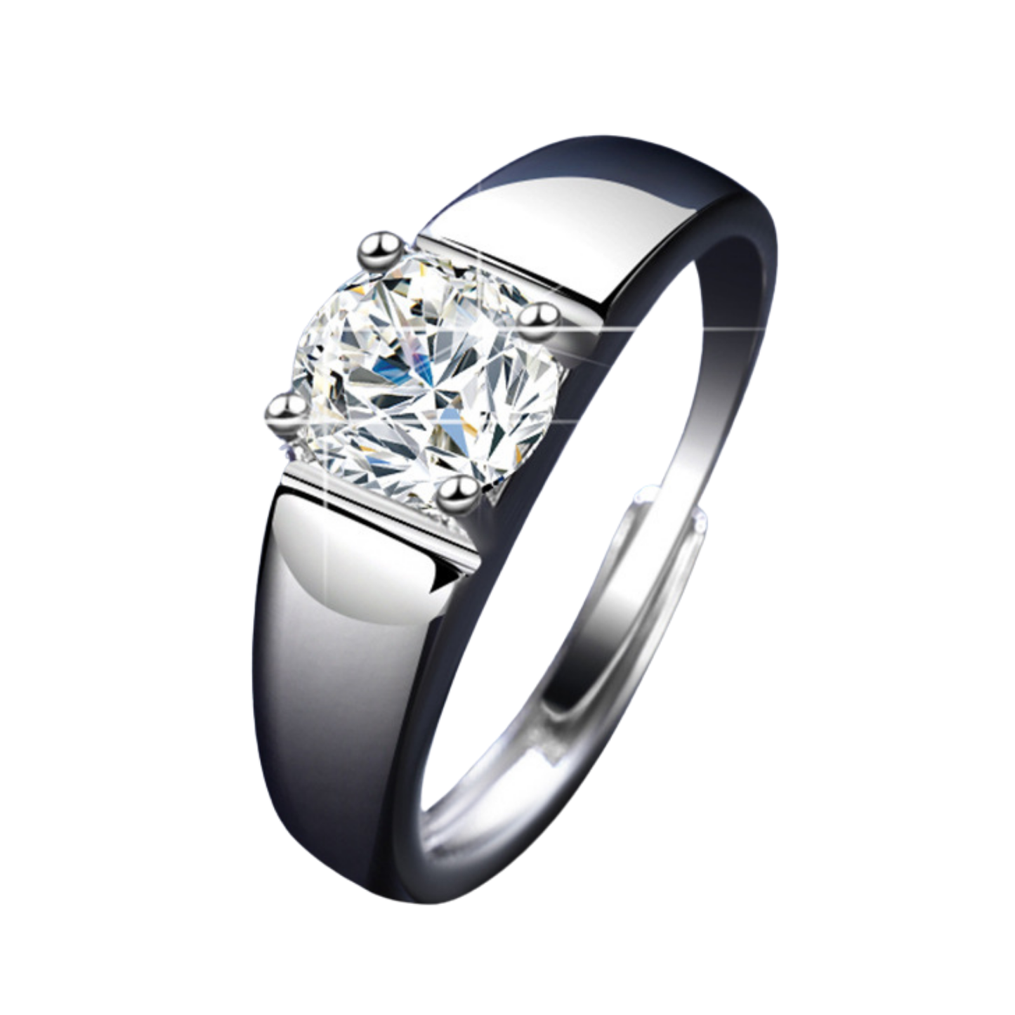 Simple Adjustable Rhodium Plated S925 Silver Men's Ring 1ct/2ct Oval Cut Moissanite