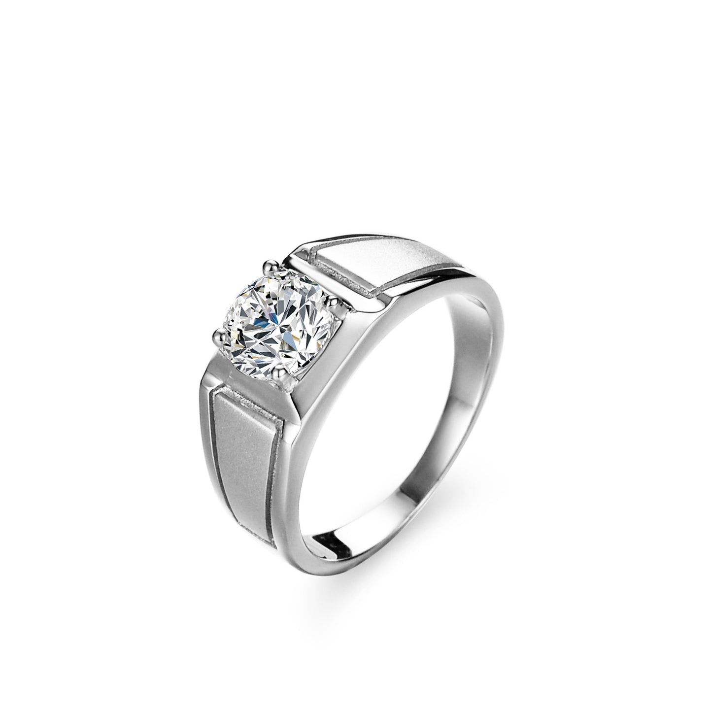 Luxury S925 Sterling Silver Brushed 1ct VVS Round Cut Men's Moissanite Rings