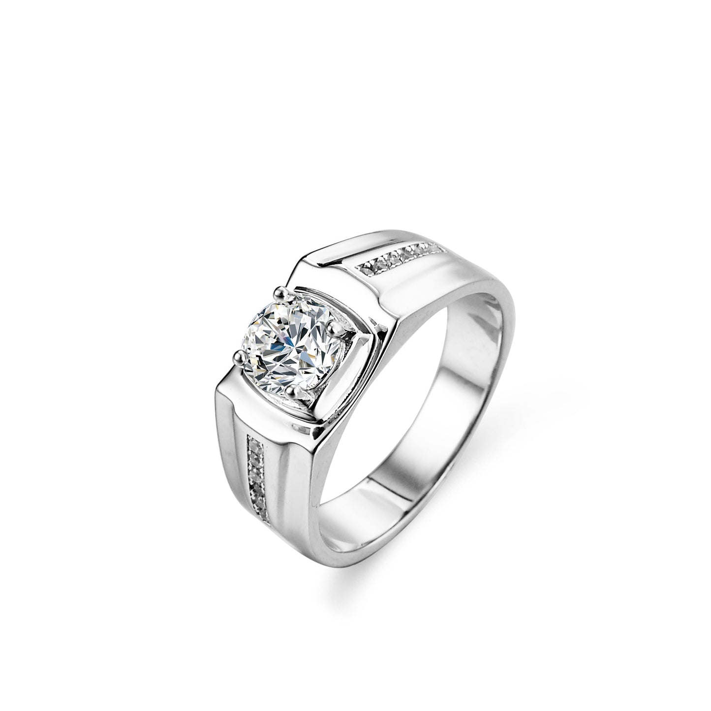 Luxury Men's 1ct S925 Sterling Silver VVS Round Cut Moissanite Ring