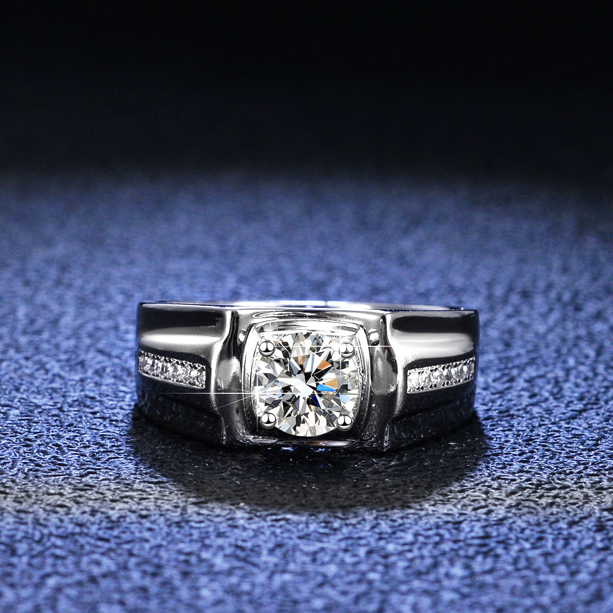 Luxury Men's 1ct S925 Sterling Silver VVS Round Cut Moissanite Ring