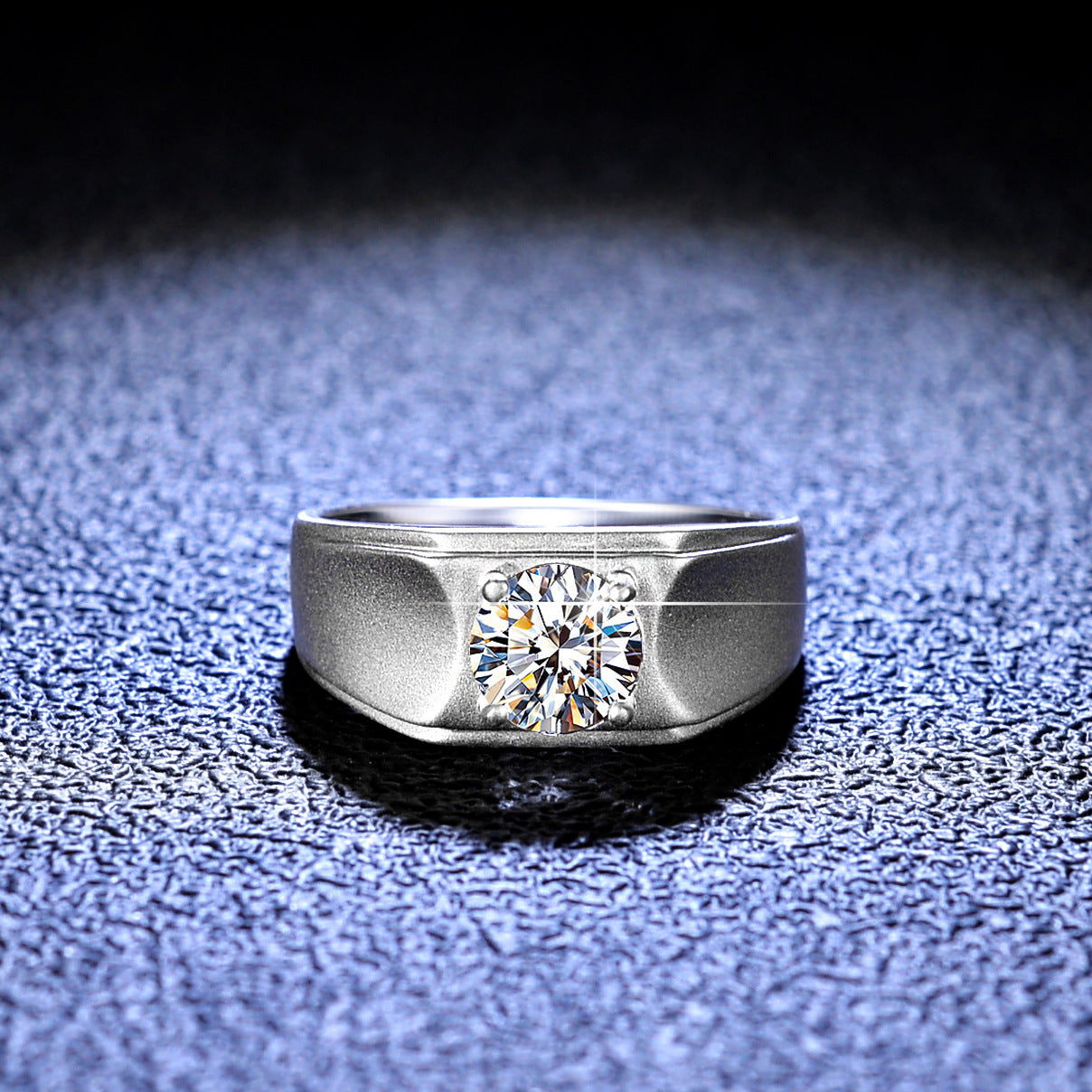 925 Sterling Silver Brushed VVS Round Cut 1ct Moissanite Rings for Men