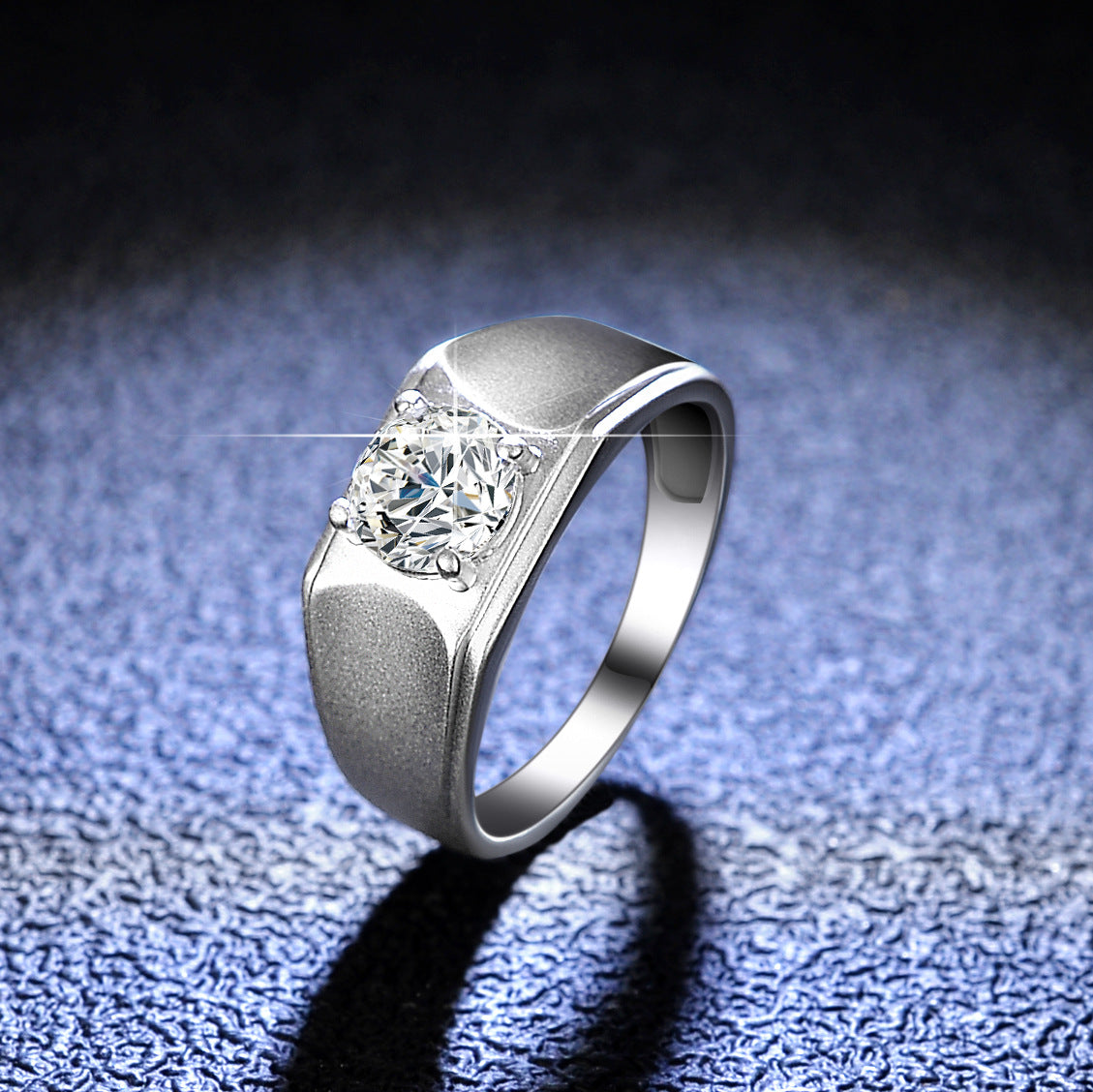 925 Sterling Silver Brushed VVS Round Cut 1ct Moissanite Rings for Men