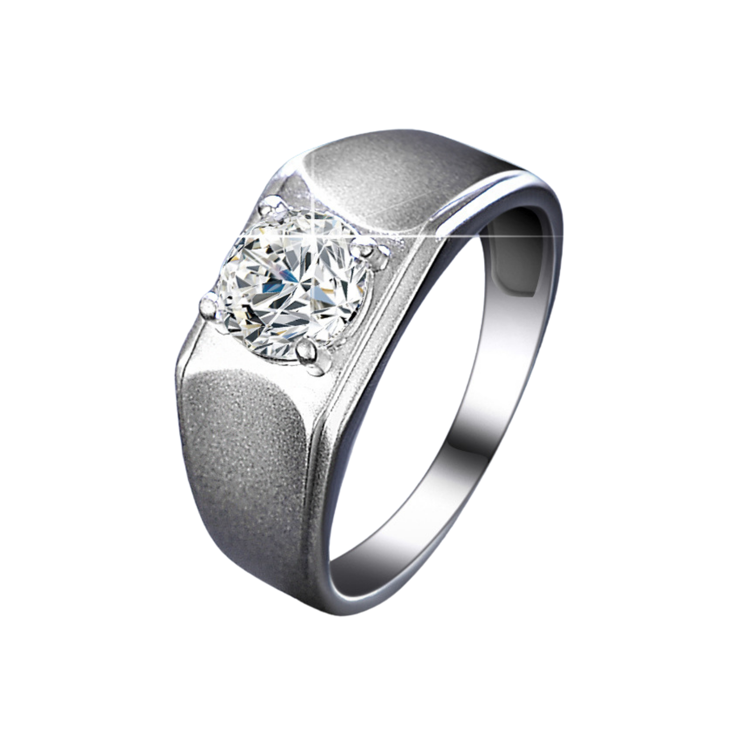 925 Sterling Silver Brushed VVS Round Cut 1ct Moissanite Rings for Men