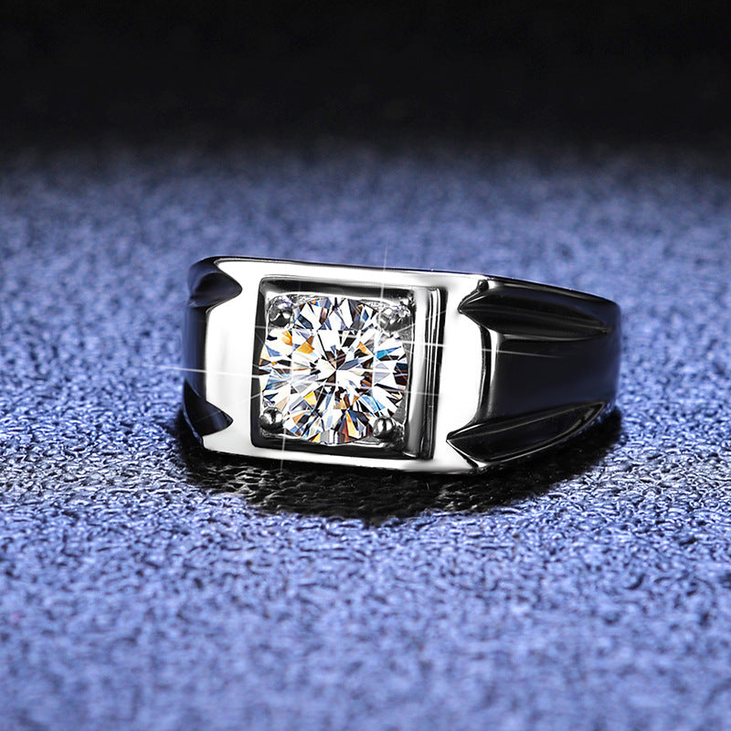 Luxury S925 Silver Adjustable Round Cut 1ct Moissanite Men's Ring