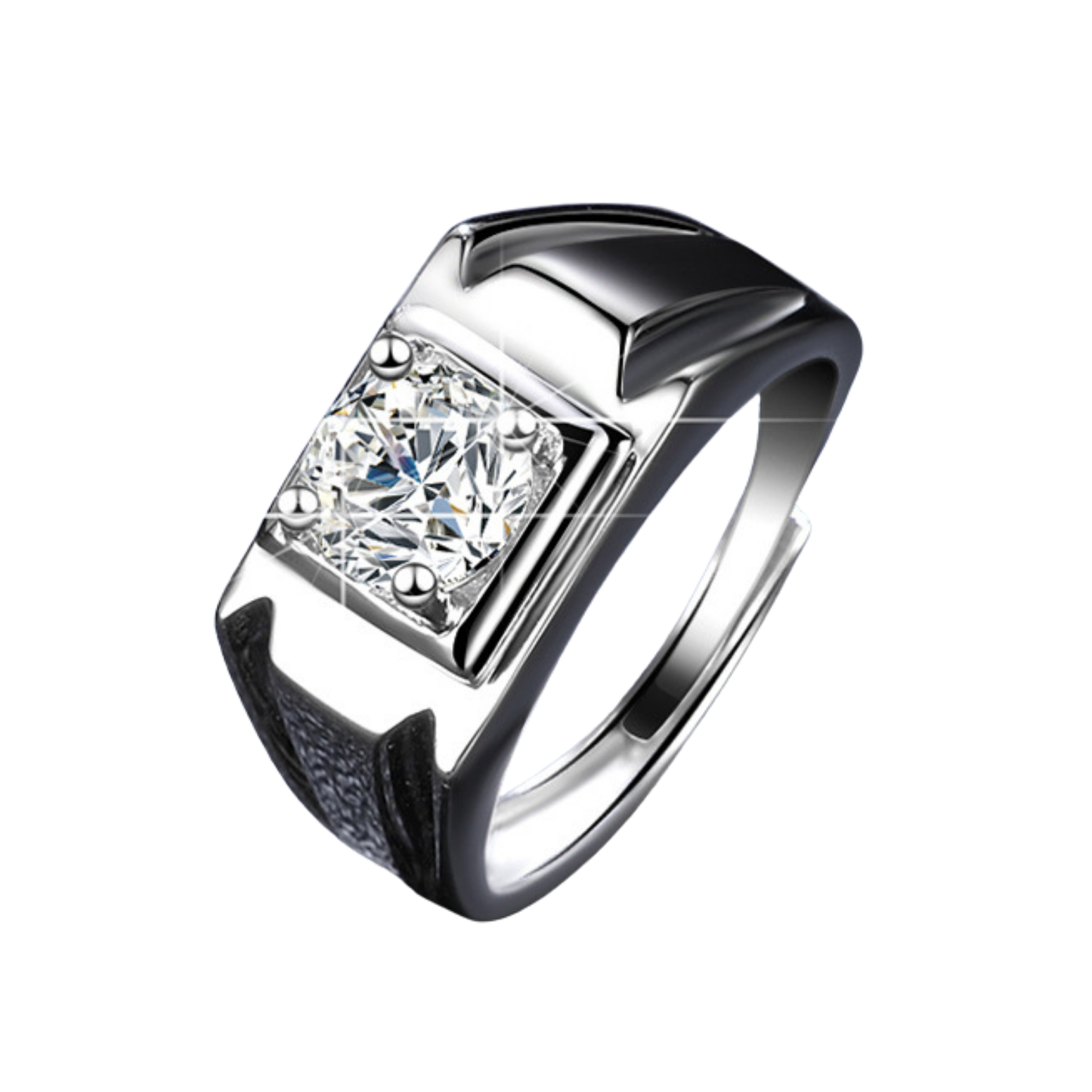 Luxury S925 Silver Adjustable Round Cut 1ct Moissanite Men's Ring