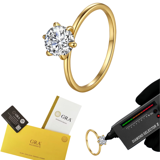 925 Sterling Silver 14K Gold Plated Six Prong Solitaire Moissanite Women's Ring 0.5ct/1ct/2ct/3ct