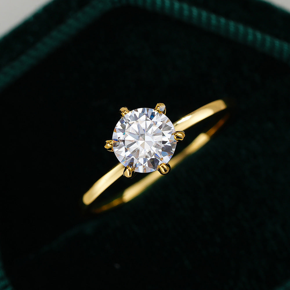 925 Sterling Silver 14K Gold Plated Six Prong Solitaire Moissanite Women's Ring 0.5ct/1ct/2ct/3ct