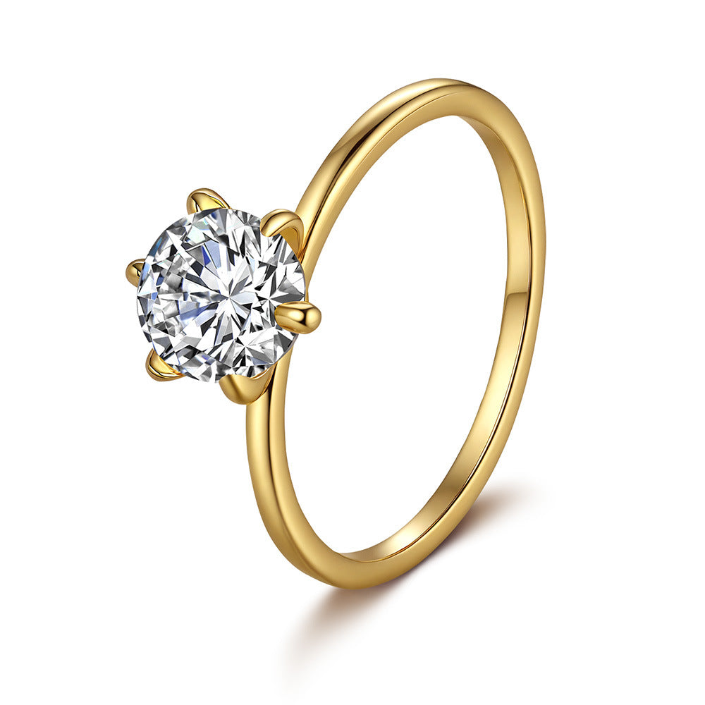925 Sterling Silver 14K Gold Plated Six Prong Solitaire Moissanite Women's Ring 0.5ct/1ct/2ct/3ct