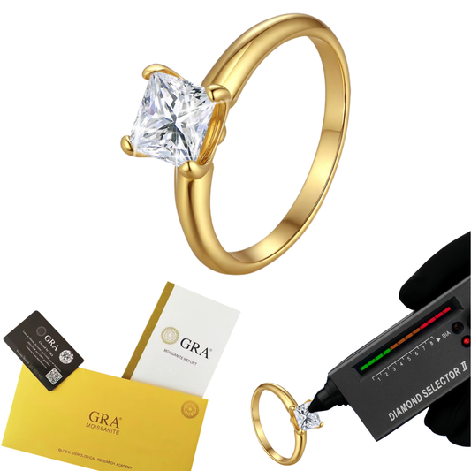 14K Gold Plated S925 Silver 1ct Solitaire Princess Cut Moissanite Ring for Wedding