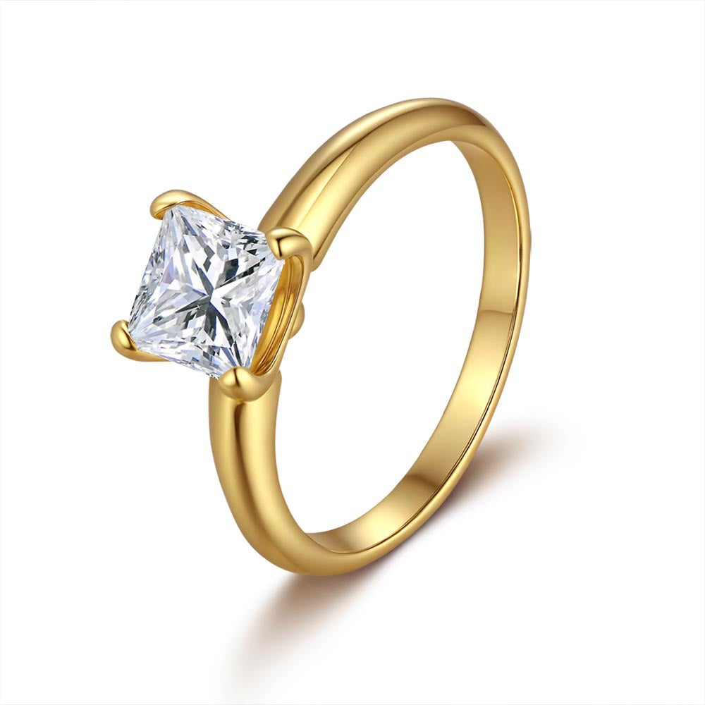 14K Gold Plated S925 Silver 1ct Solitaire Princess Cut Moissanite Ring for Wedding