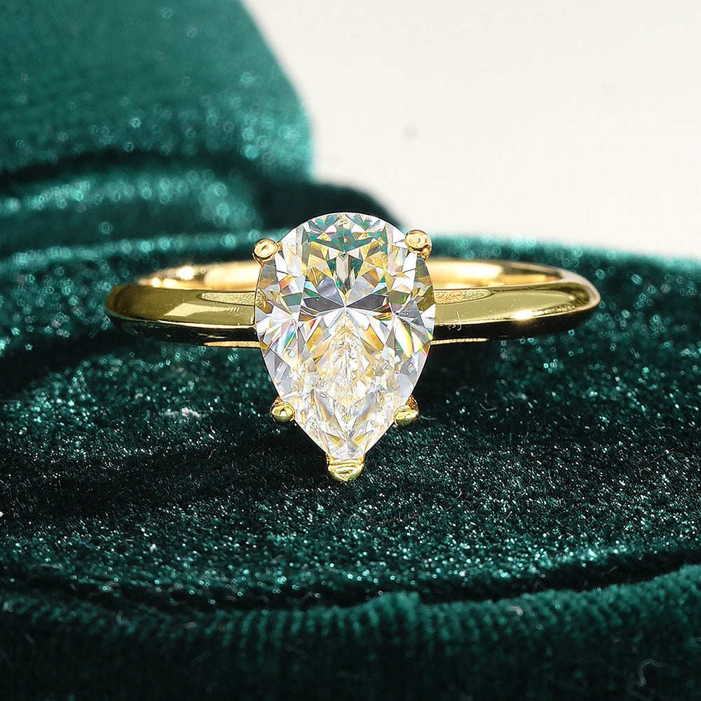 14K Gold Plated S925 Silver 2ct Solitaire Pear Cut Moissanite Engagement Ring