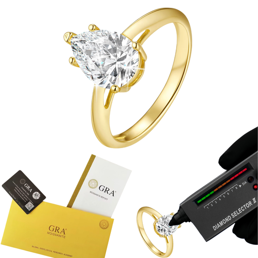 14K Gold Plated S925 Silver 2ct Solitaire Pear Cut Moissanite Engagement Ring