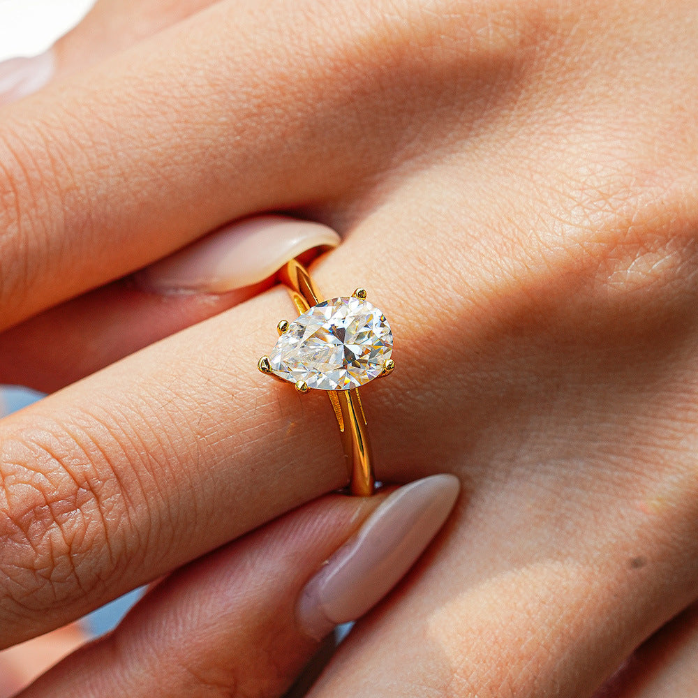 14K Gold Plated S925 Silver 2ct Solitaire Pear Cut Moissanite Engagement Ring