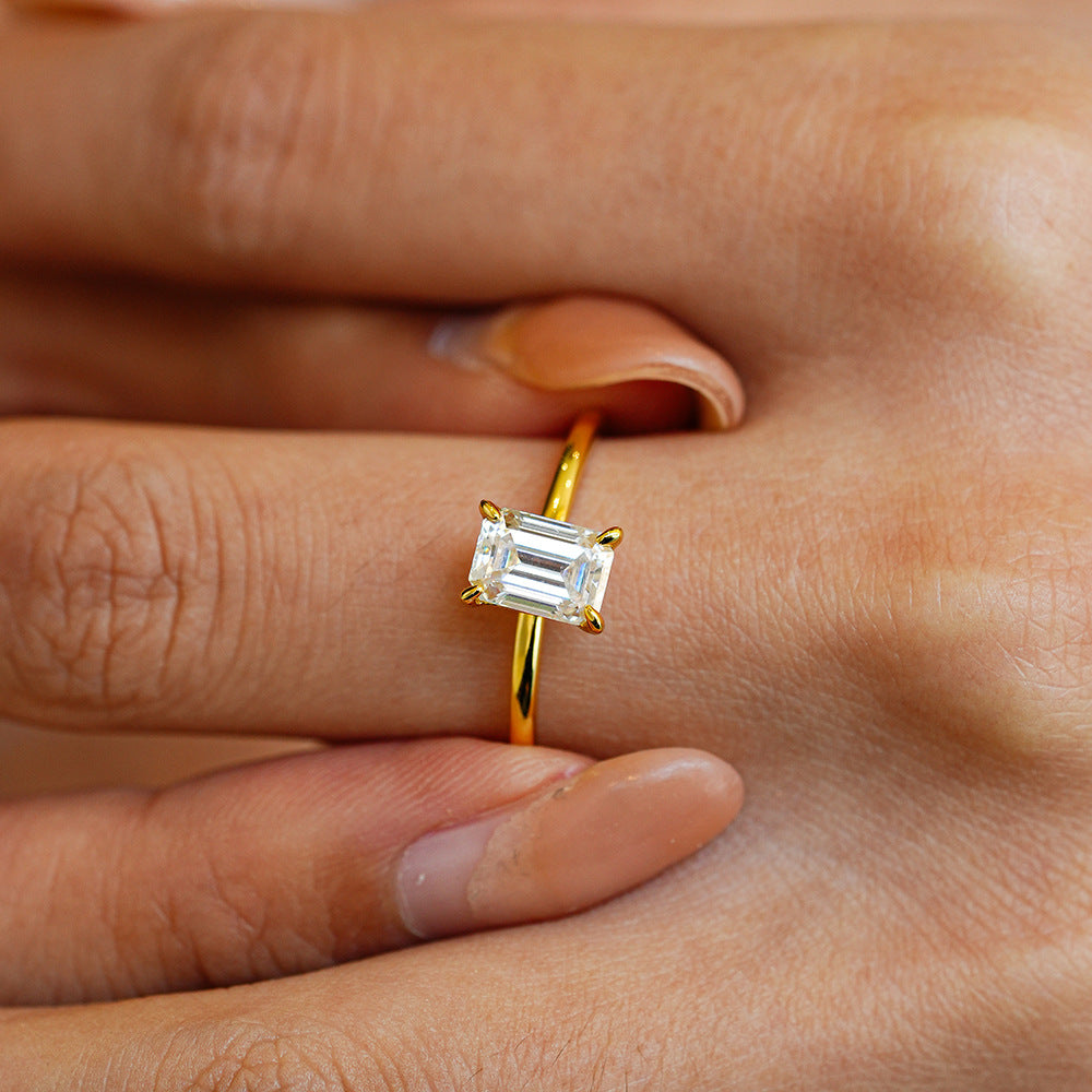 14K Gold Plated S925 Silver 1ct/3ct Emerald Cut Moissanite Proposal Ring