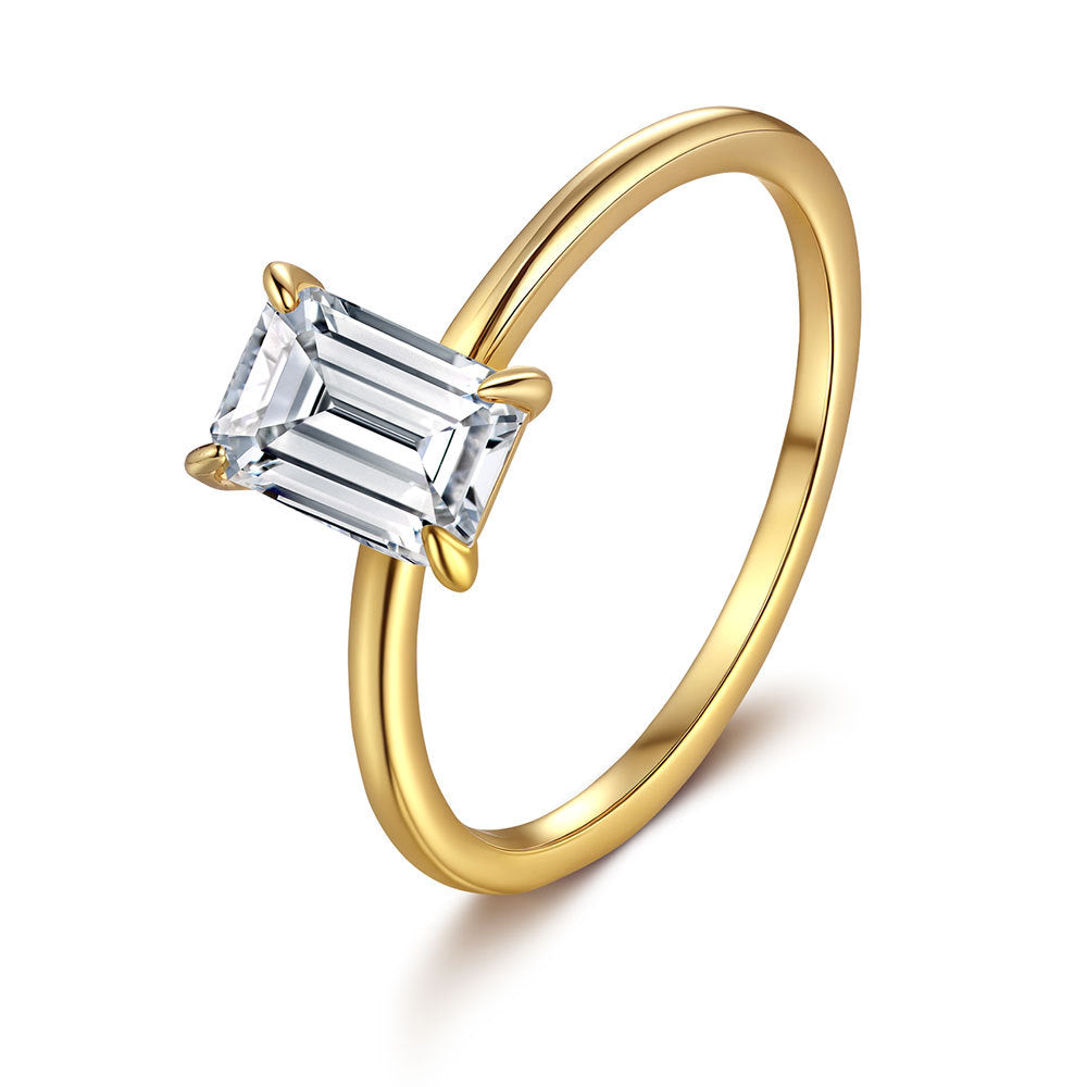 14K Gold Plated S925 Silver 1ct/3ct Emerald Cut Moissanite Proposal Ring