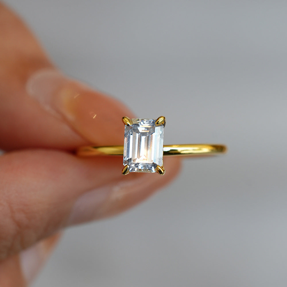 14K Gold Plated S925 Silver 1ct/3ct Emerald Cut Moissanite Proposal Ring