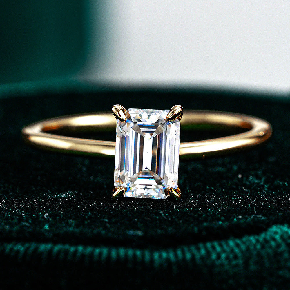 14K Gold Plated S925 Silver 1ct/3ct Emerald Cut Moissanite Proposal Ring
