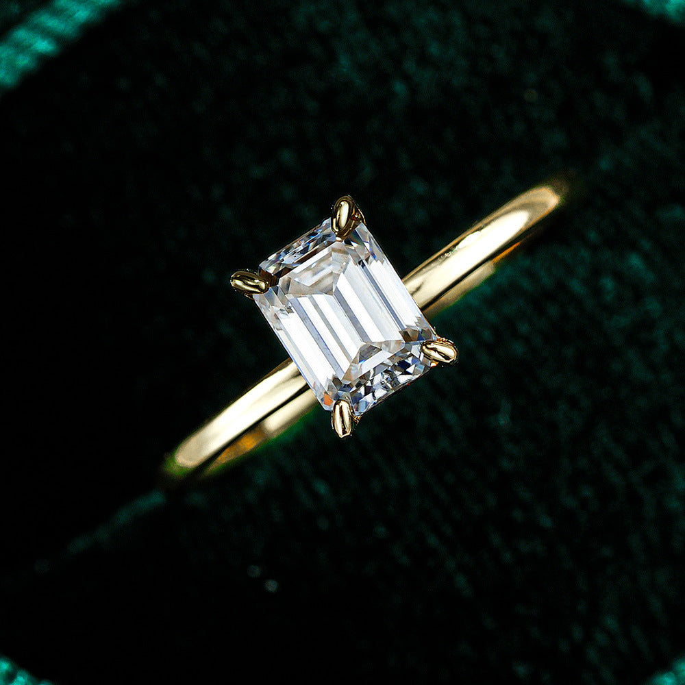 14K Gold Plated S925 Silver 1ct/3ct Emerald Cut Moissanite Proposal Ring