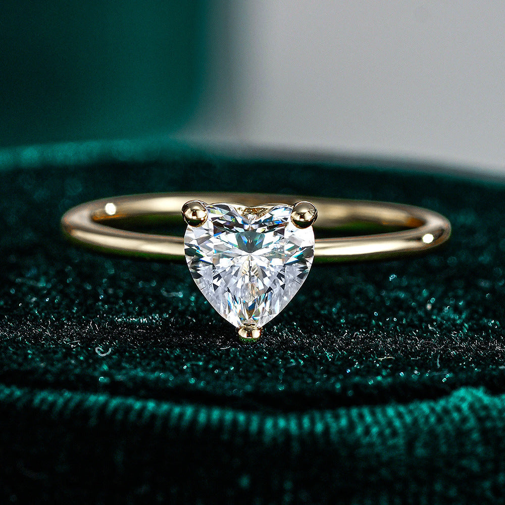 14K Gold Plated S925 Silver 1ct Heart Cut Solitaire Moissanite Wedding Rings