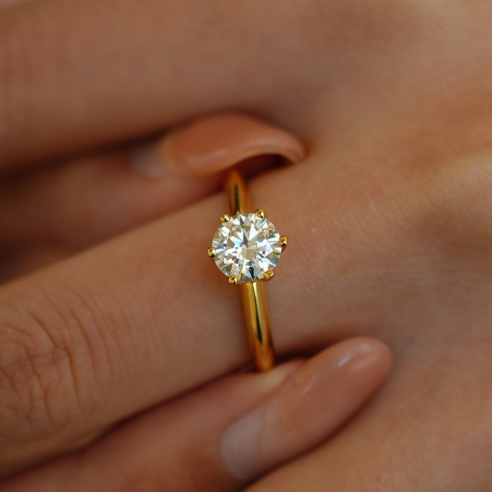 14K Gold Plated Solid 925 Sterling Silver Round Cut 1ct/2ct Moissanite Engagement Ring
