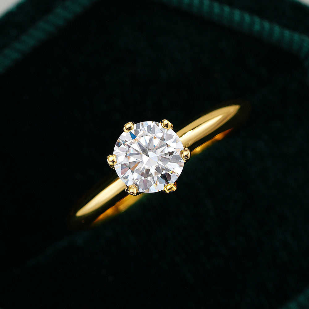 14K Gold Plated Solid 925 Sterling Silver Round Cut 1ct/2ct Moissanite Engagement Ring