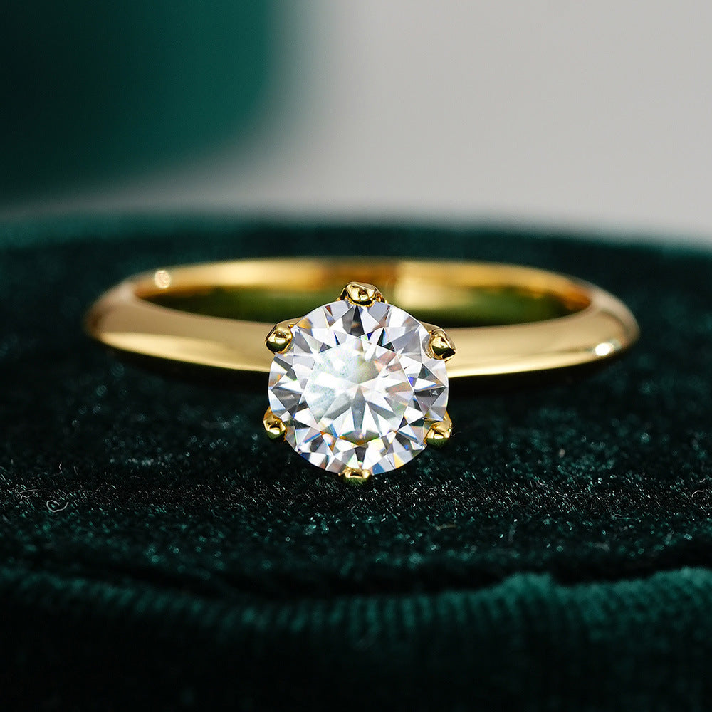 14K Gold Plated Solid 925 Sterling Silver Round Cut 1ct/2ct Moissanite Engagement Ring