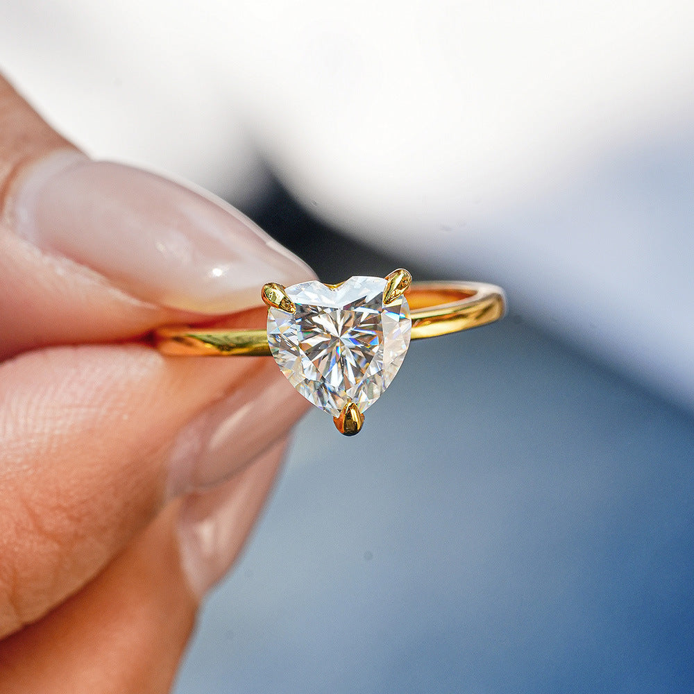 14K Gold Plated S925 Silver Heart Cut 2ct Solitaire Moissanite Engagement Ring