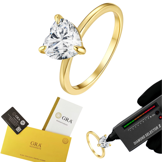 14K Gold Plated S925 Silver Heart Cut 2ct Solitaire Moissanite Engagement Ring