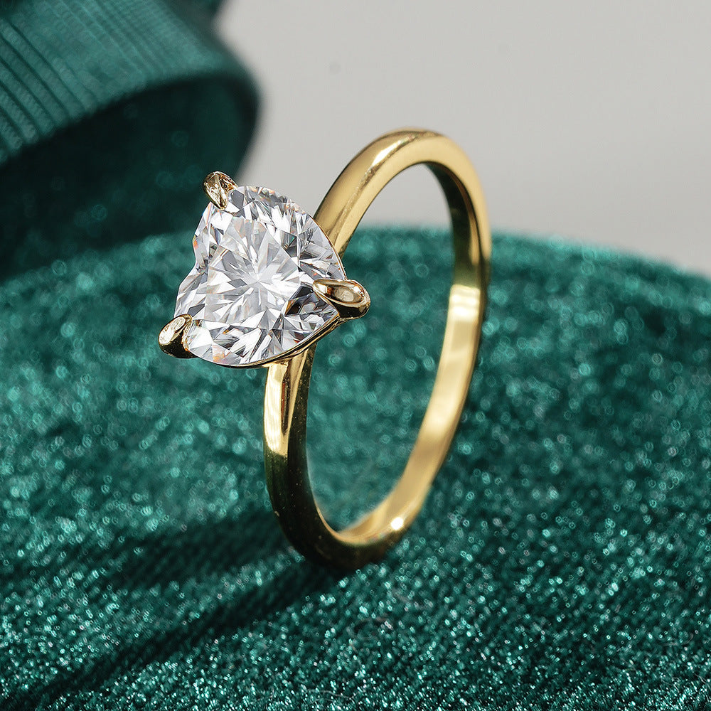 14K Gold Plated S925 Silver Heart Cut 2ct Solitaire Moissanite Engagement Ring