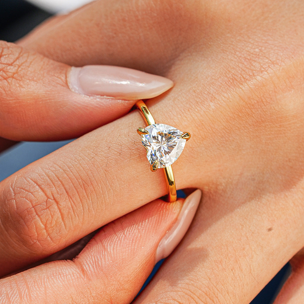 14K Gold Plated S925 Silver Heart Cut 2ct Solitaire Moissanite Engagement Ring
