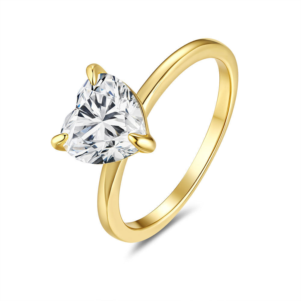 14K Gold Plated S925 Silver Heart Cut 2ct Solitaire Moissanite Engagement Ring